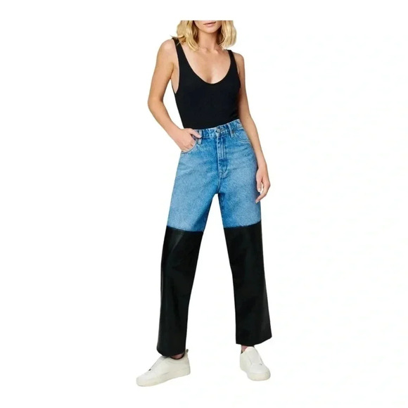 BLANK NYC “THE BAXTER” RIBCAGE STRAIGHT LEG DENIM JEANS W/ FAUX LEATHER‎ SIZE 24 - Picture 4 of 15